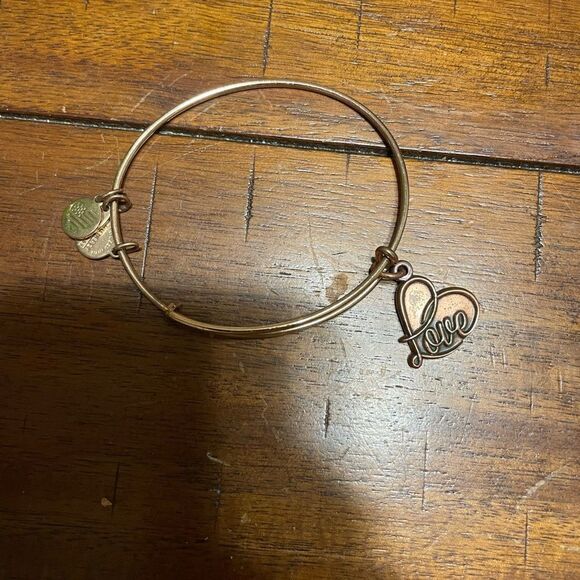 Alex and Ani Rose Gold Love Bangle Bracelet with Heart Charm - Picture 2 of 5